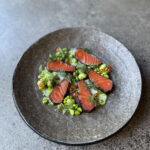 Kika Wanaka Small Seafood Plates Harcoal Cured Salmon Loin With Broad Beans, Fresh Peas And Dill, Buttermilk Dressing And Salmon Caviar
